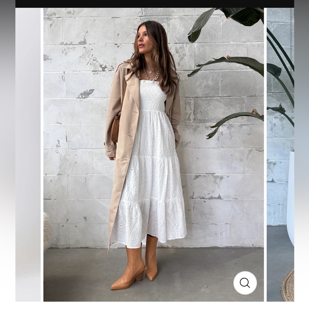 White Strapless Sundress Casual Midi